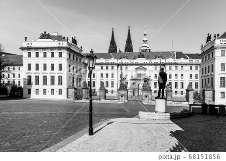 Hradcany square with entrance gate to Prague Castle and statue of Tomas Garrigue Masaryk - the first President of Czechoslovakia, Praha, Czech Republic Hradcany square with entrance gate to Prague Castle and statue of Tomas Garrigue Masaryk - the first President of Czechoslovakia, Praha, Czech Republic 68151856