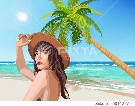 Young caucasian girl with brown hat posing on the Young caucasian girl with brown hat posing on the 68152276