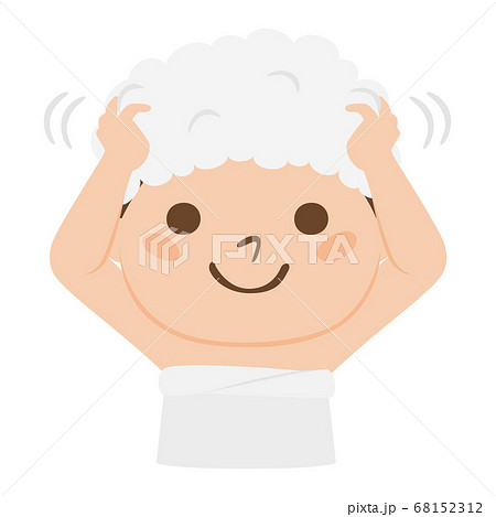 お風呂で シャンプーして頭を洗ってる女性のイラスト のイラスト素材