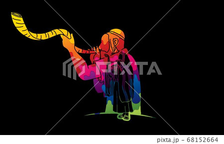 Group of Jewish blowing the shofar horn cartoon graphic vector. Group of Jewish blowing the shofar horn cartoon graphic vector. 68152664