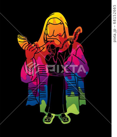 Group of Jewish blowing the shofar horn cartoon graphic vector. 68152665