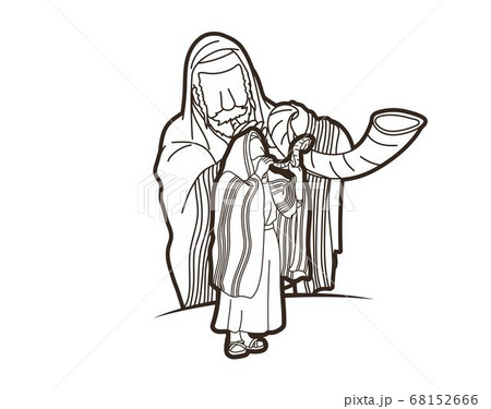 Group of Jewish blowing the shofar horn cartoon graphic vector. 68152666