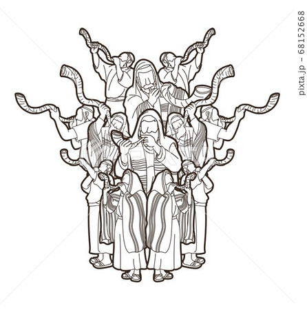 Group of Jewish blowing the shofar horn cartoon graphic vector. Group of Jewish blowing the shofar horn cartoon graphic vector. 68152668