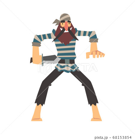 Funny Brave Pirate with Dagger, Male Buccaneer Cartoon Character Vector Illustration Funny Brave Pirate with Dagger, Male Buccaneer Cartoon Character Vector Illustration 68153854