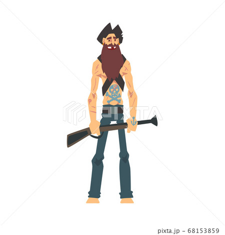 Brave Pirate with Gun, Male Buccaneer Cartoon Character Vector Illustration 68153859
