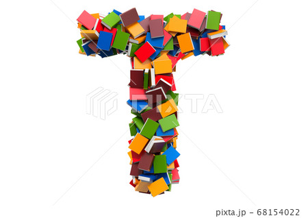 Letter T from colored books. 3D renderingのイラスト素材 [68154022] - PIXTA