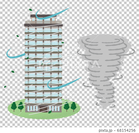 竜巻の被害に遭う高層マンションのベクターイラスト 竜巻の被害に遭う高層マンションのベクターイラスト 68154256