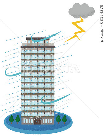 雷雨の被害に遭う高層マンションのベクターイラスト 68154279