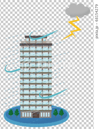 雷雨の被害に遭う高層マンションのベクターイラスト 68154279
