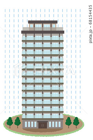 浸水の被害に遭う高層マンションのベクターイラストのイラスト素材