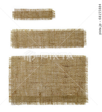 Three burlap rectangular and oblong pieces isolated on white background. Natural color sackcloth. 68155884
