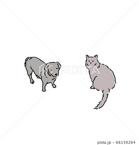 シンプルな犬と猫のイラストのイラスト素材