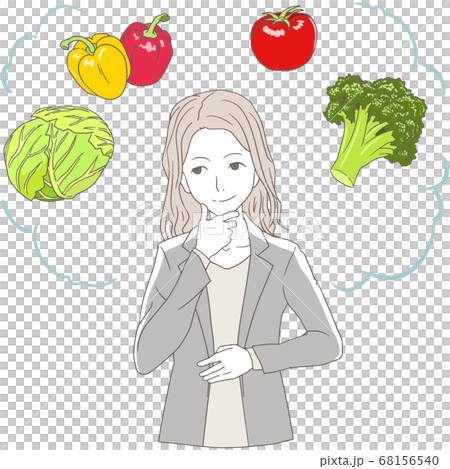 飲み過ぎ食べ過ぎに気を配る女 笑顔 野菜のイラスト素材