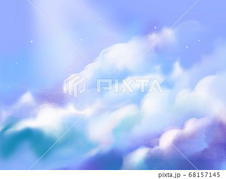 紫色の背景と光がさす雲の中のイラスト素材