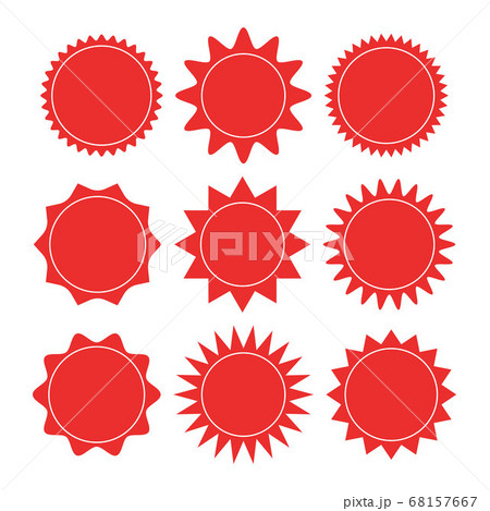 Starburst sticker set - collection of special offer sale round shaped red sunburst labels 68157667