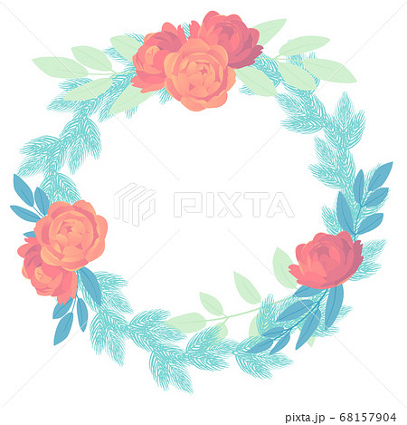 優しい色合いの女性的なフラワーリースのベクターイラストのイラスト素材