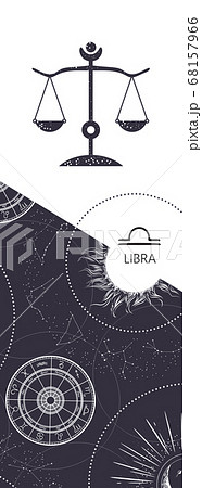 Zodiac background. Constellation Libra. Antique style. Vertical banner. 68157966