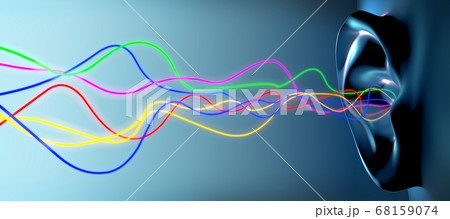 Human ear with incoming vibrations in different frequencies  68159074