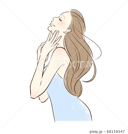 伸びやかな女性の横顔のイラスト素材