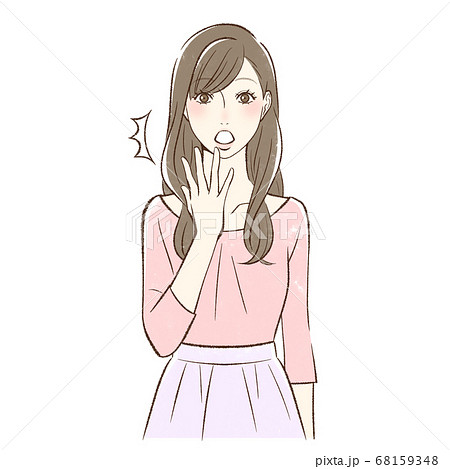 驚いた顔の正面向きの女性のイラスト素材