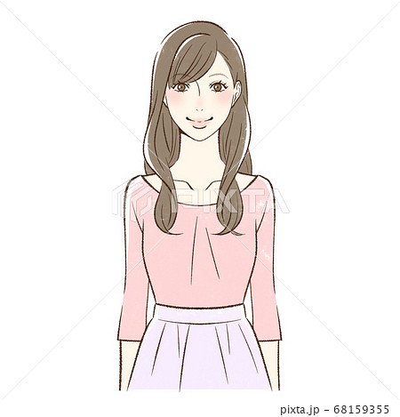 笑顔で正面向きの女性のイラスト素材
