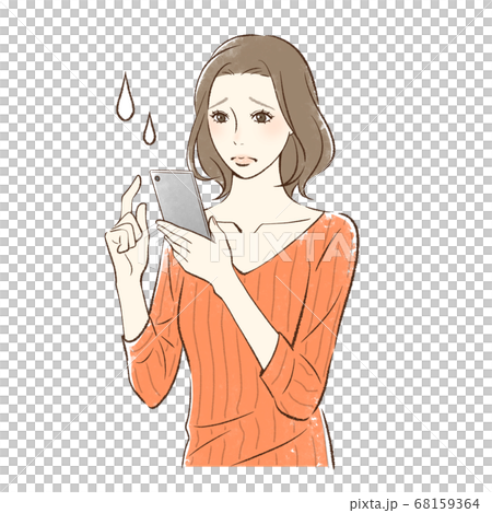 A woman who operates a smartphone with anxiety 68159364
