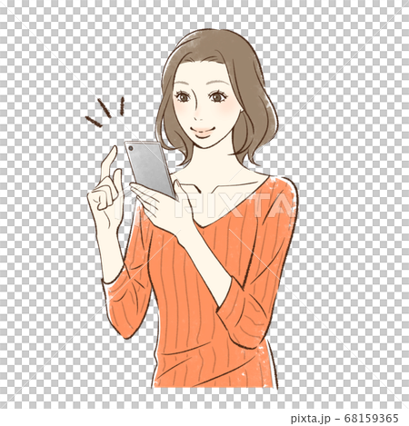 笑顔でスマホを操作する女性 68159365