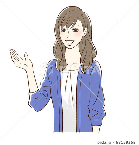 笑顔で手を差し出す女性のイラスト素材