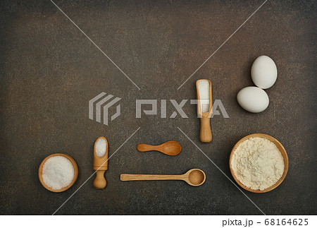 Flat lay of baking ingredients on table Flat lay of baking ingredients on table 68164625