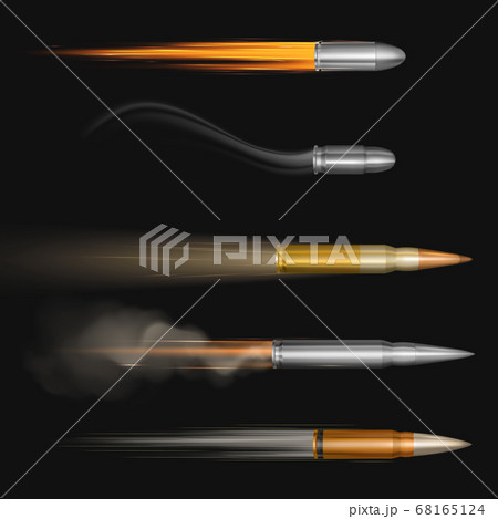Flying bullets with fire and smoke traces set Flying bullets with fire and smoke traces set 68165124