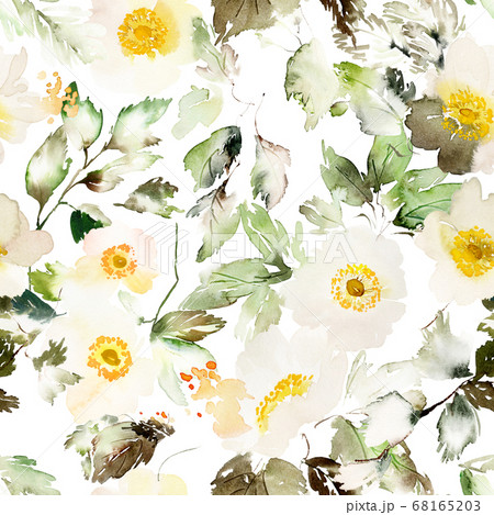 Seamless Watercolor Pattern With Anemonesのイラスト素材