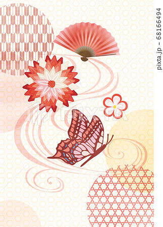 華やか和柄と蝶の背景のイラスト素材