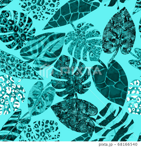 Watercolor surreal abstract seamless pattern with tropical exotic plants 68166540