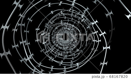 Computer generated background with barbed wire. 3d rendering spinning barbed wire spiral Computer generated background with barbed wire. 3d rendering spinning barbed wire spiral 68167820