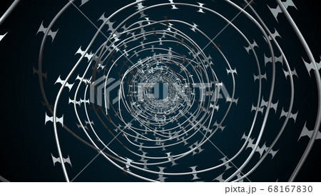Computer generated background with barbed wire. 3d rendering spinning barbed wire spiral 68167830