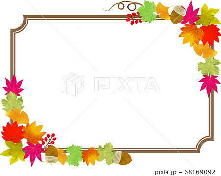 秋色のフレーム 秋の葉や木の実 水彩風のおしゃれなイラスト 角型のイラスト素材