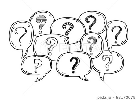 Doodle sketch question marks set inside speech 68170079