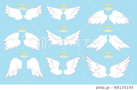 Angel wings set with gold nimbus cartoon vector Angel wings set with gold nimbus cartoon vector 68170195