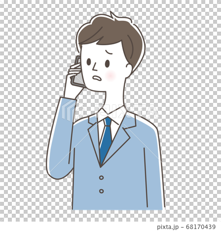 スマホで話しながら困惑するスーツの男性 68170439