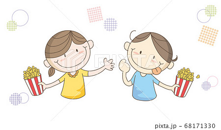 ポップコーンを手に持つ子供たちのイラスト素材