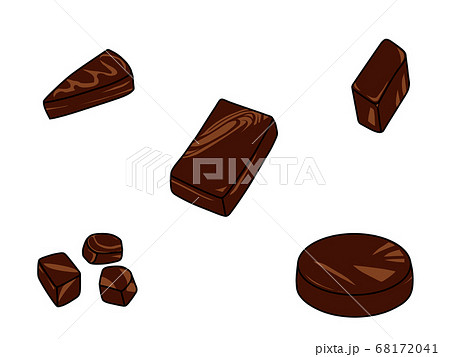 様々な形のチョコレートやチョコレートケーキのイラスト素材