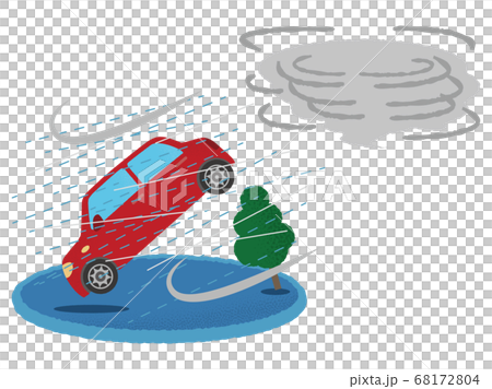 台風の被害に遭う赤い自動車のベクターイラスト 68172804