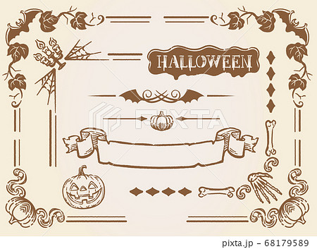 ハロウィン ビンテージ風のフレーム素材セット ベクターイラスト のイラスト素材