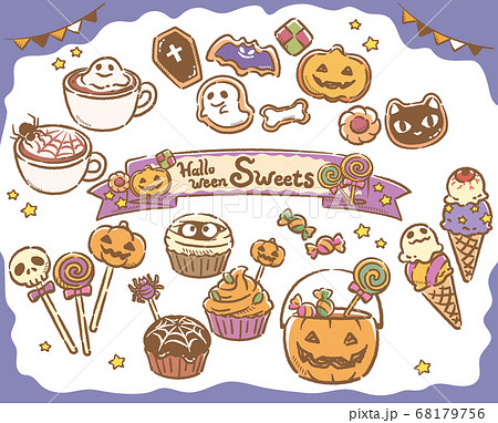 ハロウィンのスイーツ お菓子のイラスト素材セット ベクターイラスト のイラスト素材