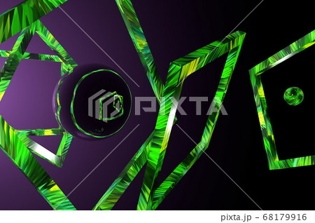 3D geometric shapes, in a green texture and chaotic order, illuminated by a purple glow, hang in a dark space 3D geometric shapes, in a green texture and chaotic order, illuminated by a purple glow, hang in a dark space 68179916