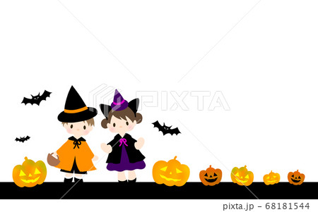 ハロウィン 仮装した女の子と男の子のイラスト素材