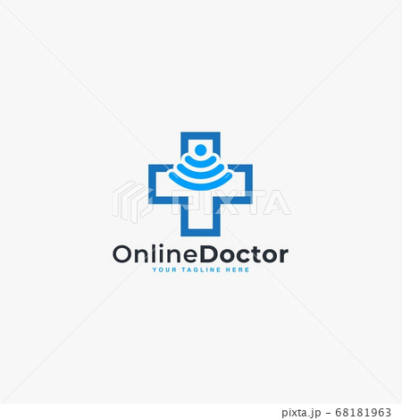 Doctor online virtual services logo design vector. Consultation to doctors via digital remote illustration symbol. Tele medicine service vector logo. Stethoscope and signal vector icons. Doctor online virtual services logo design vector. Consultation to doctors via digital remote illustration symbol. Tele medicine service vector logo. Stethoscope and signal vector icons. 68181963