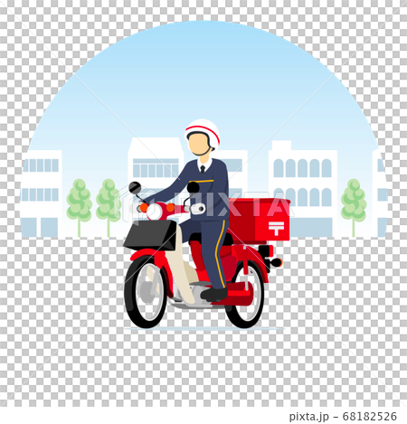 街を走る郵便配達のオートバイ バイク 郵便 郵便局 郵便配達のイラスト素材