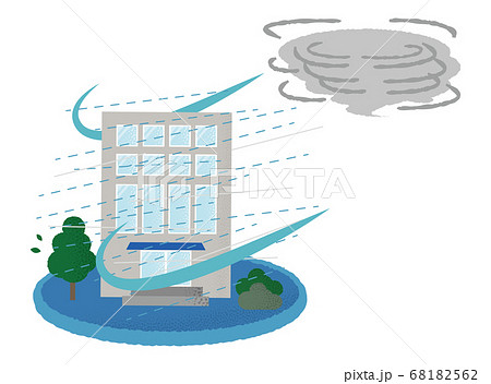 台風の被害に遭うビルのベクターイラストのイラスト素材
