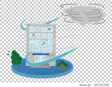 台風の被害に遭うビルのベクターイラストのイラスト素材